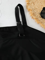  Solid Ruched Square Neck Tankini Set