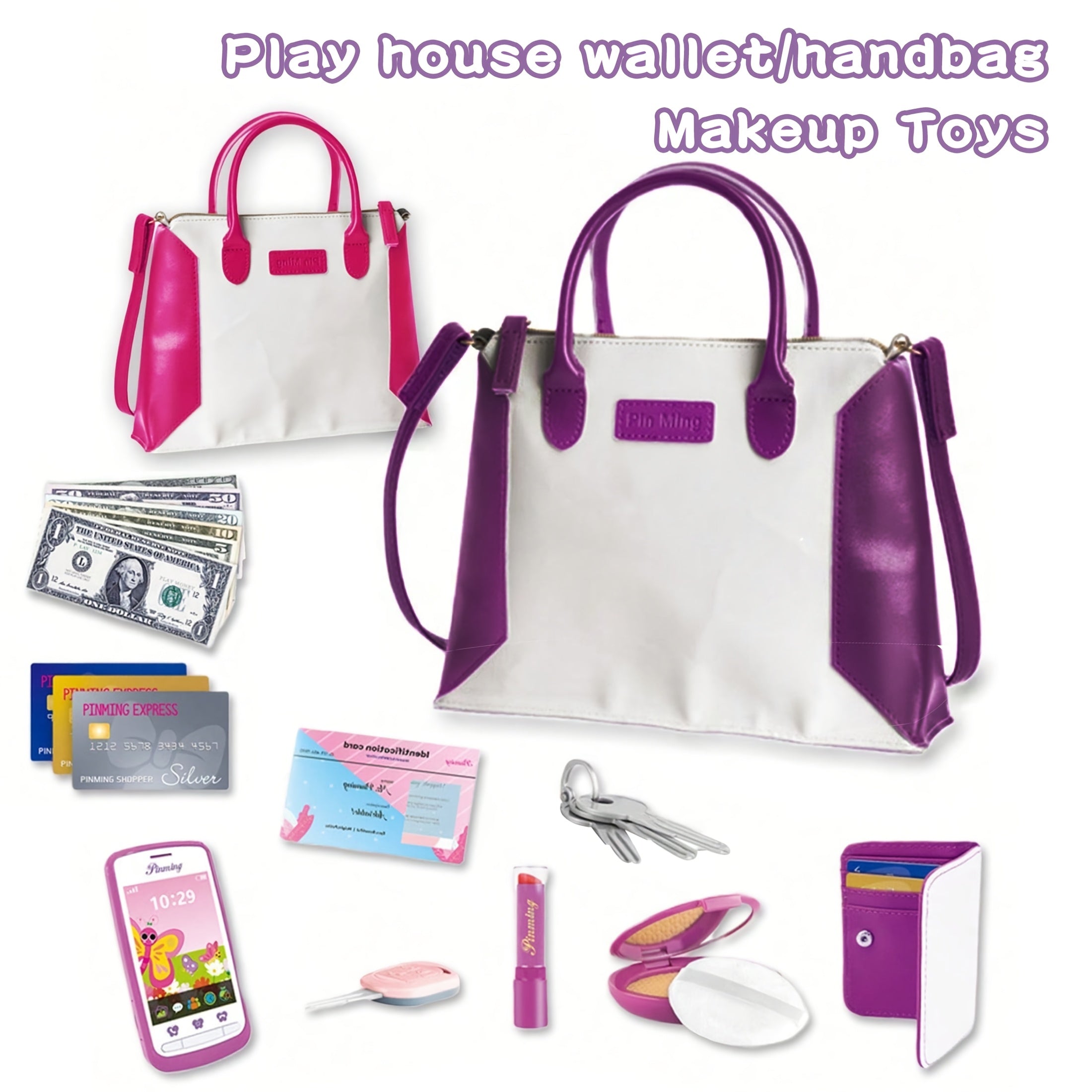 Kids Pretend Play Wallet Handbag Keychain Phone Toy Set