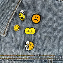 Boys Cartoon Skull Enamel Pin with Funny Smile and Angry Expression