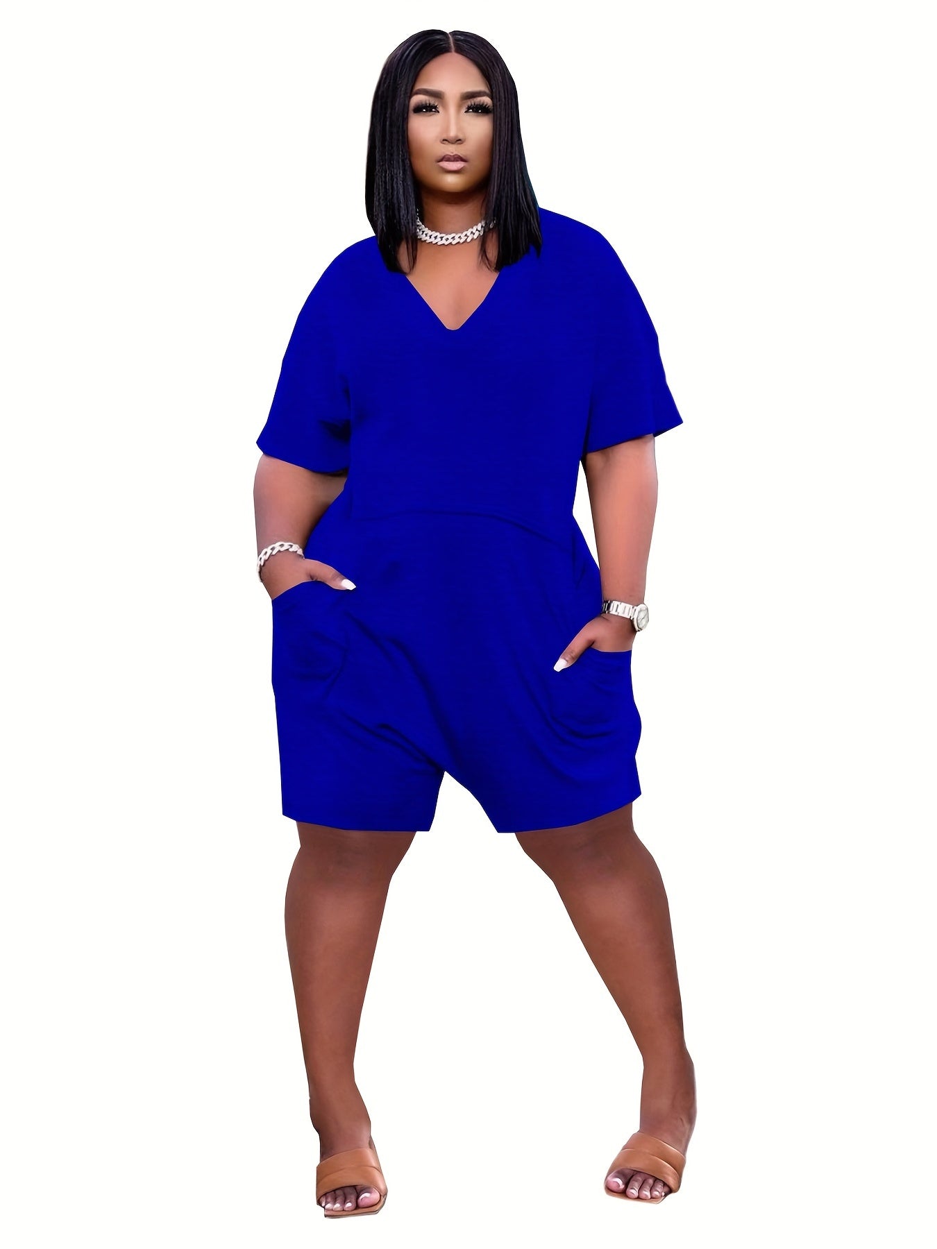 V Neck Romper Jumpsuit Casual Short Sleeve Romper Jumpsuit