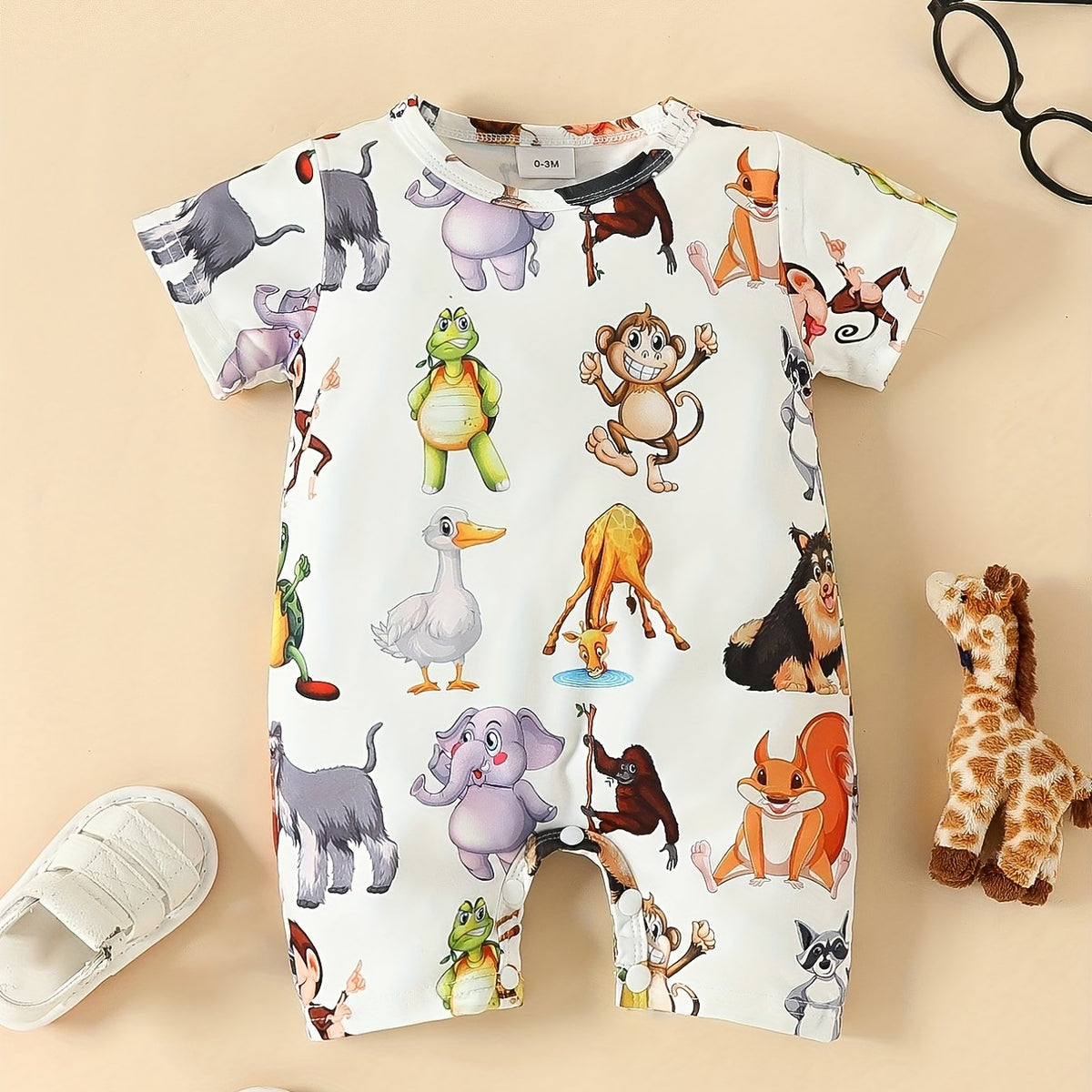 Animal Print Short Sleeve Romper Jumpsuit for Baby Boys and Girls