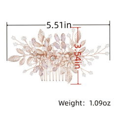 Rose Gold Hair Comb Crystal Floral Leaf Bridal Wedding Headpiece