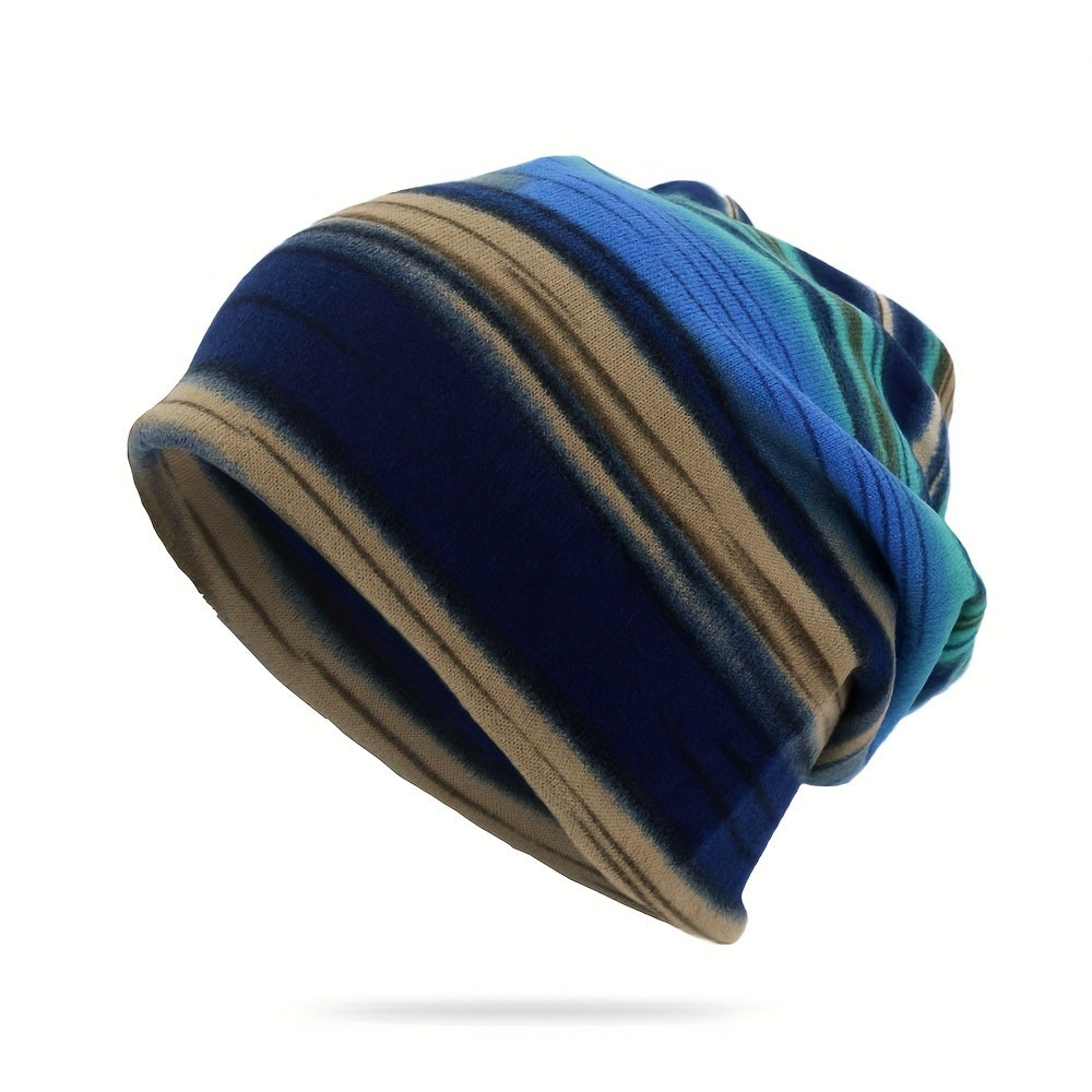 Unisex Stripe Beanie Cap Plush Warm Knit Hat Casual Outdoor Hip Hop Skull Hats