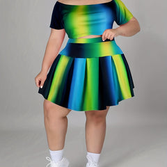  Ombre Off Shoulder Crop Top & Skirt Set