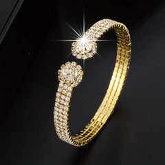 18K Plated Zircon Bangle Rhinestone Bracelet Wedding Jewelry