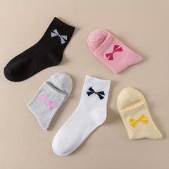 5 Pairs Bow Print Socks Mid Tube Women's Stockings