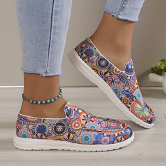 Women's Floral Print Slip On Low Flat Canvas Shoes