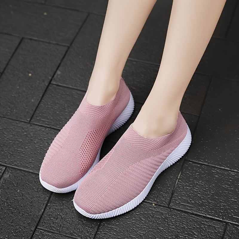 Solid Knitted Trail Walking Sneakers Lightweight Anti skid