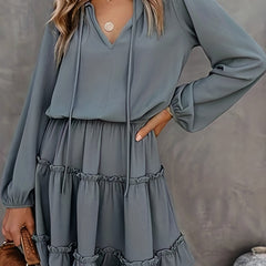  Solid Lantern Sleeve Mini Dress