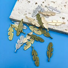 20pcs Zinc Alloy Feather Shape Charms Pendants for DIY Bracelet Necklace