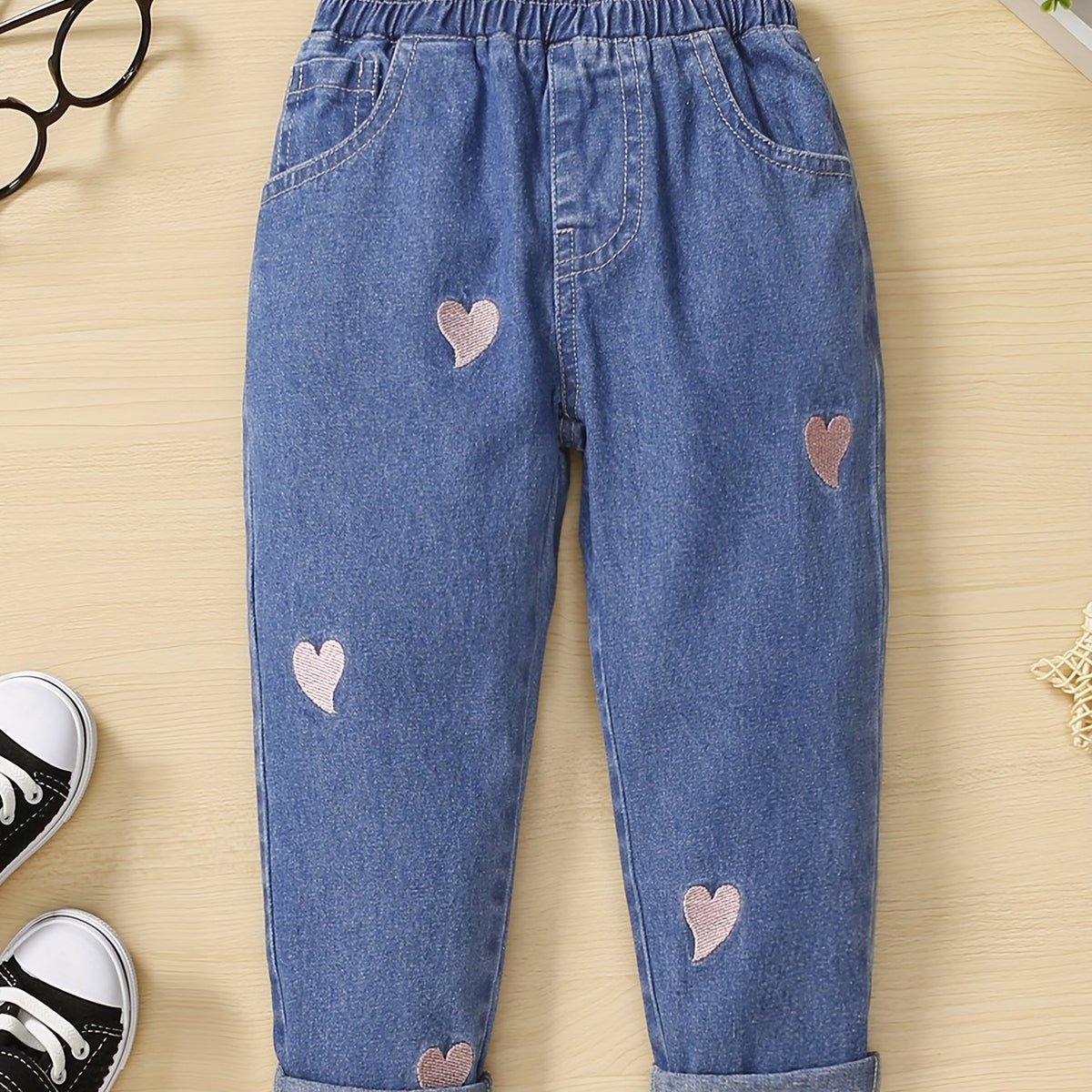 Toddler Girl Heart Embroidered Denim Jeans