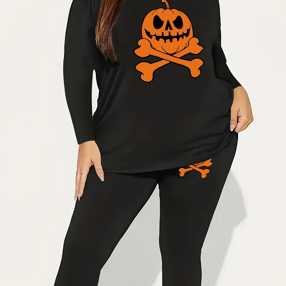  Halloween 2pcs Set Women's Plus Graphic Print Tee & Leggings Set