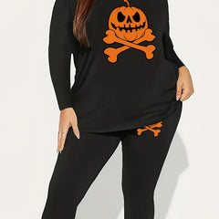  Halloween 2pcs Set Women's Plus Graphic Print Tee & Leggings Set
