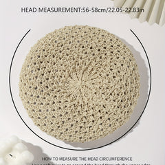 Hollow Out Crochet Beret Pumpkin Cap Octagonal Hat For Women