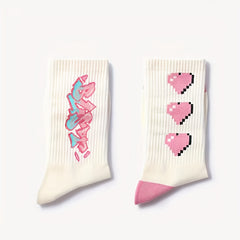 5 Pairs Letter & Heart Print Socks Women's Stockings