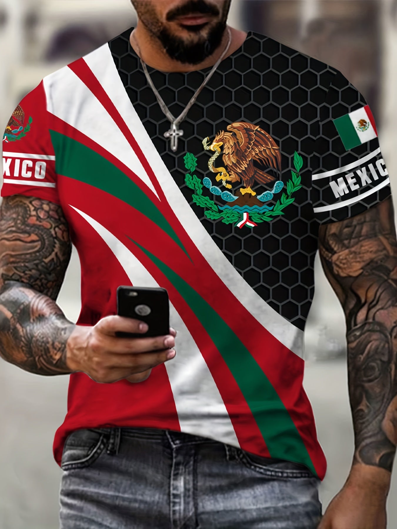 Mexico Eagle Holding Snake Print Men's Short Sleeve Novelty T shirt