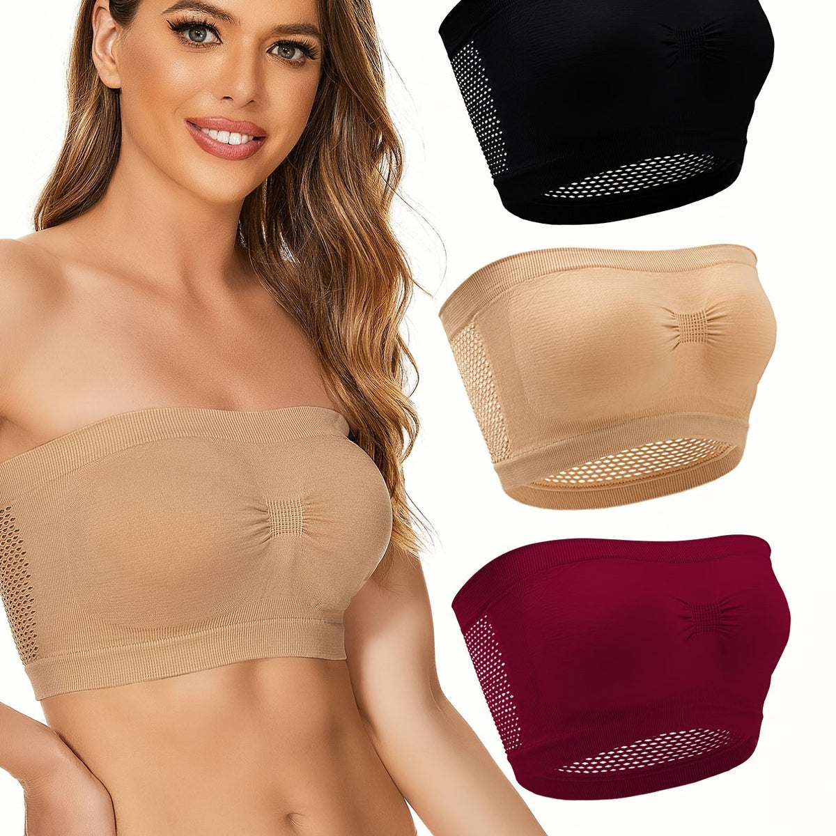 3pcs Strapless Bandeau Bras Comfy & Breathable Women's Lingerie
