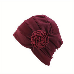 Flower Decor Turban Cap Elastic Head Wrap Chemo Hats Beanie Lightweight Bonnet