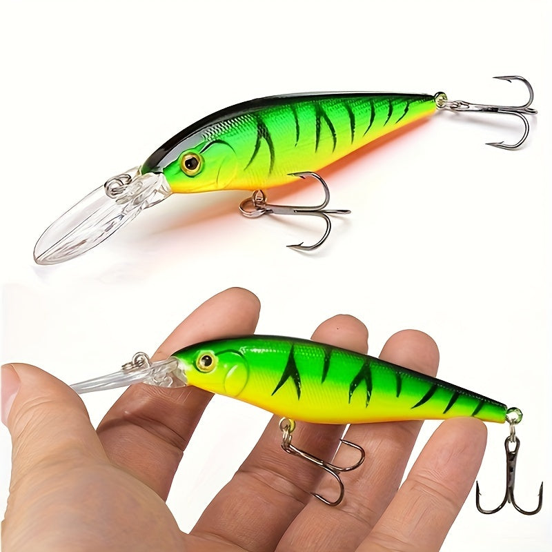 Floating Minnow Fishing Lure Long Tongue Crankbait Treble Hooks Bass Pike Tackle