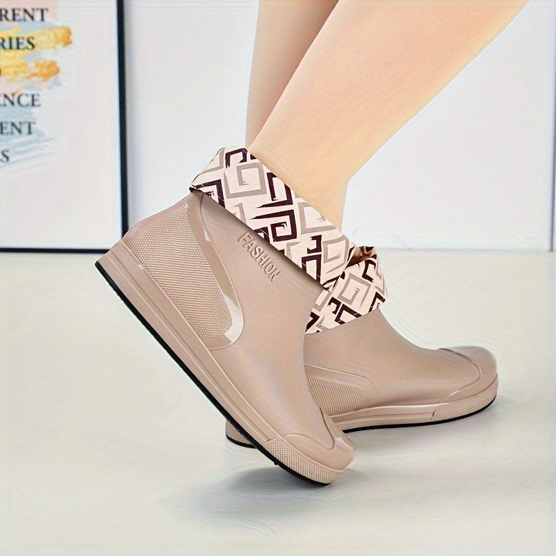 Women's Waterproof Ankle Rain Boots Non Slip Solid Short Tube Boots