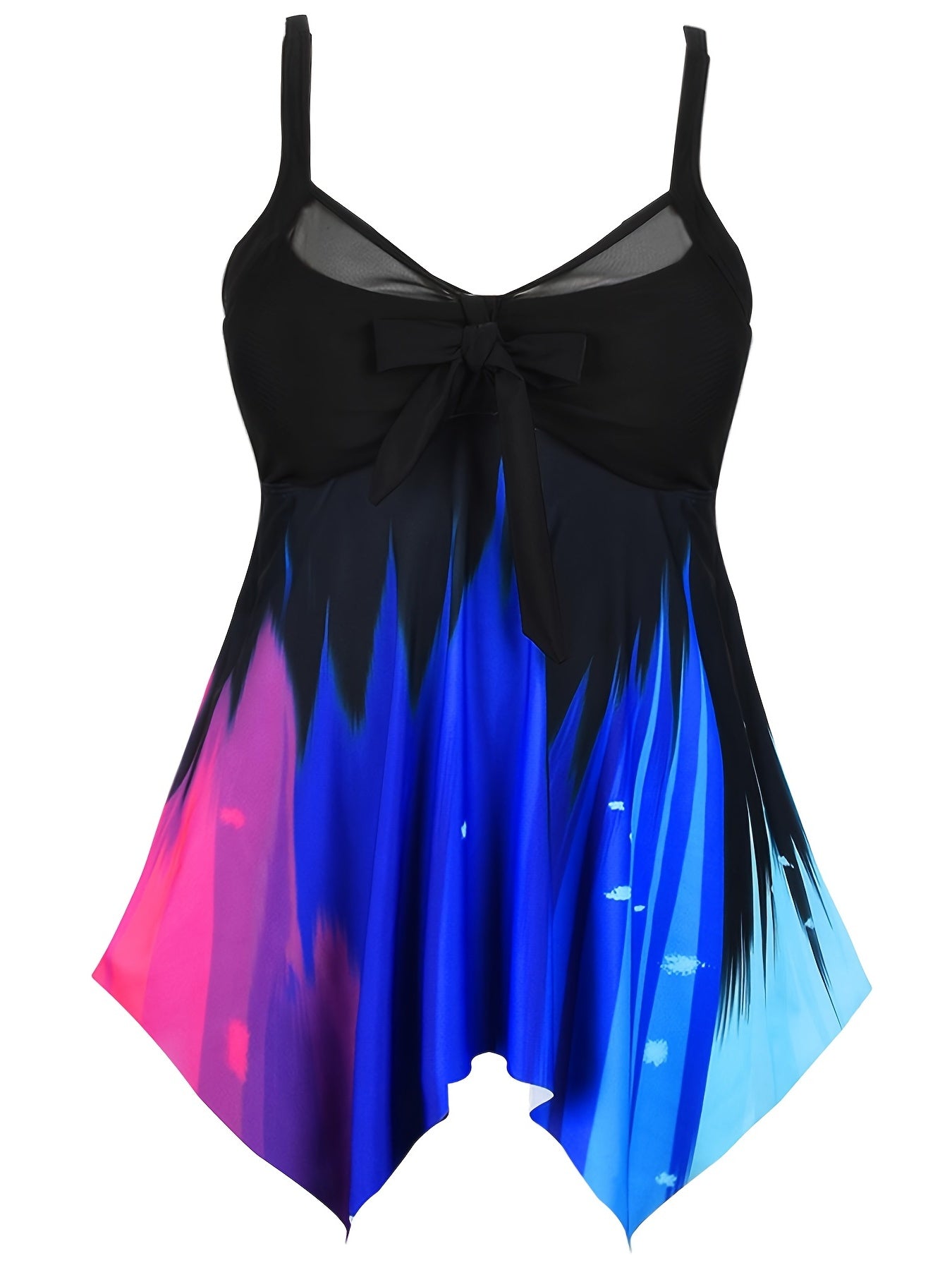  Ombre Print Tankini Set with Mesh Contrast