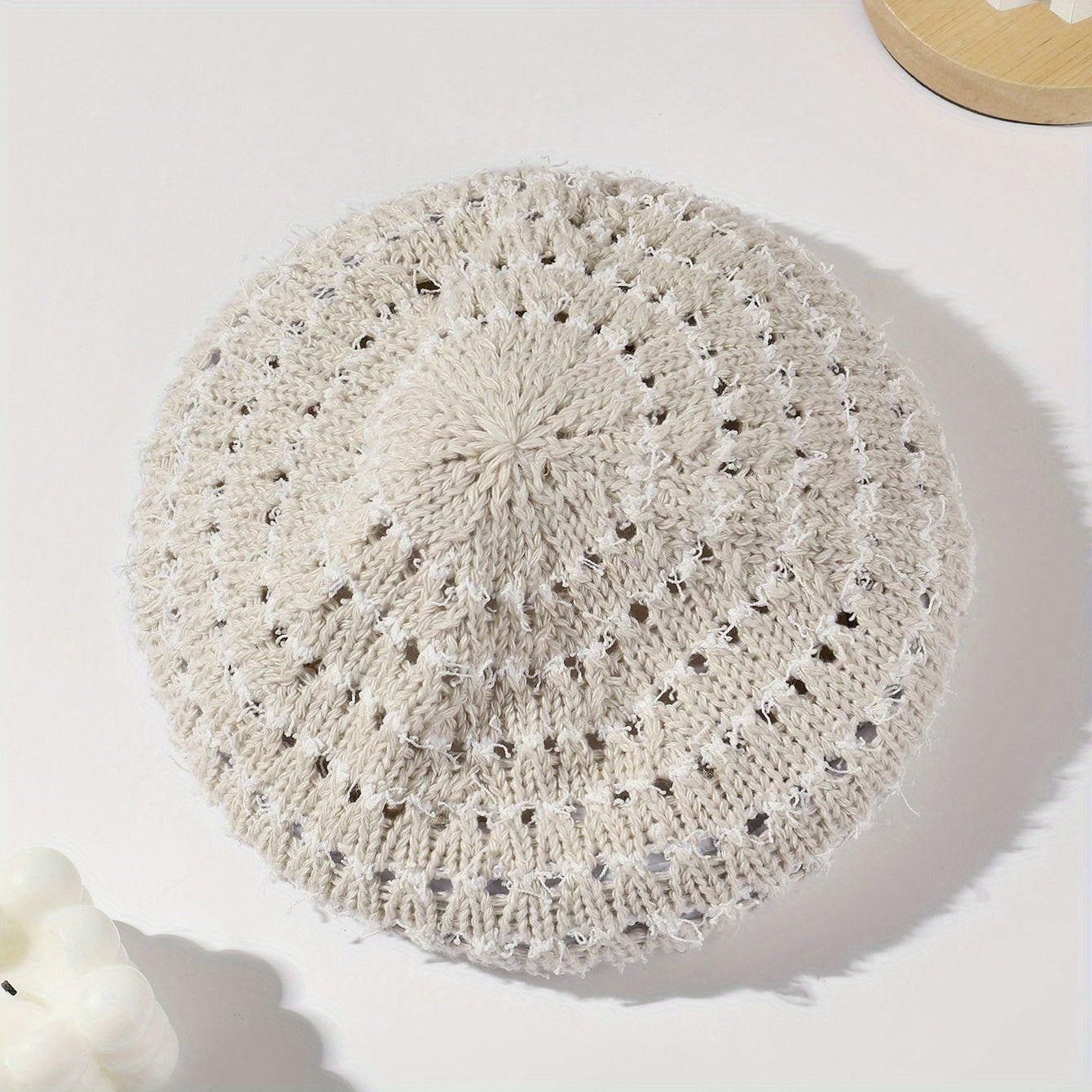 Double Hollow Out Beret Plaid Knitted Painter Cap Octagonal Hat Pumpkin Hat