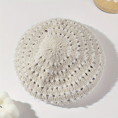 Double Hollow Out Beret Plaid Knitted Painter Cap Octagonal Hat Pumpkin Hat