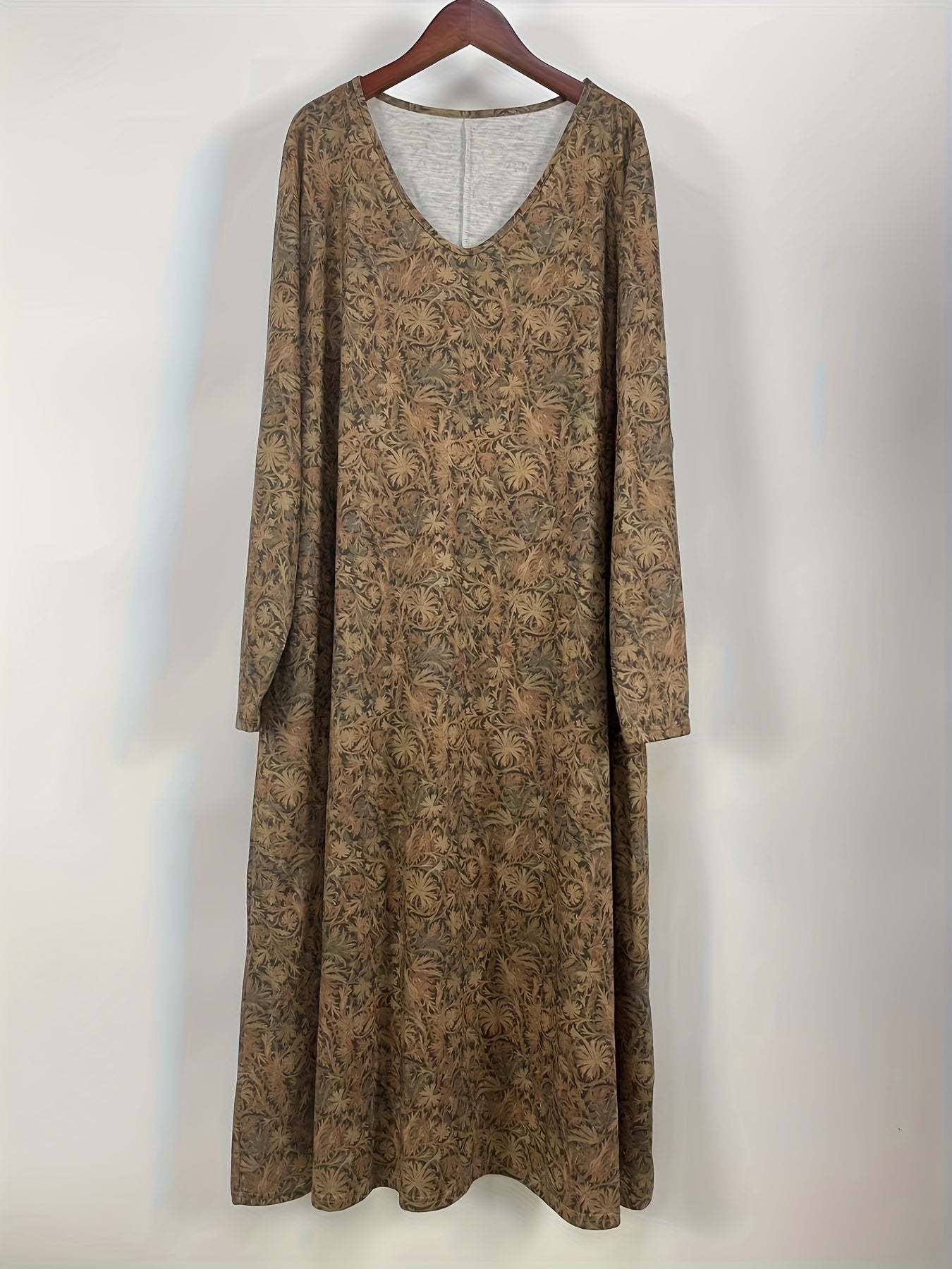  Floral Print Long Sleeve V Neck Dress With Pockets
