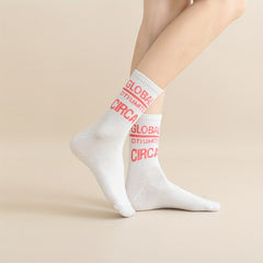 5 Pairs Letter & Striped Print Mid Tube Socks