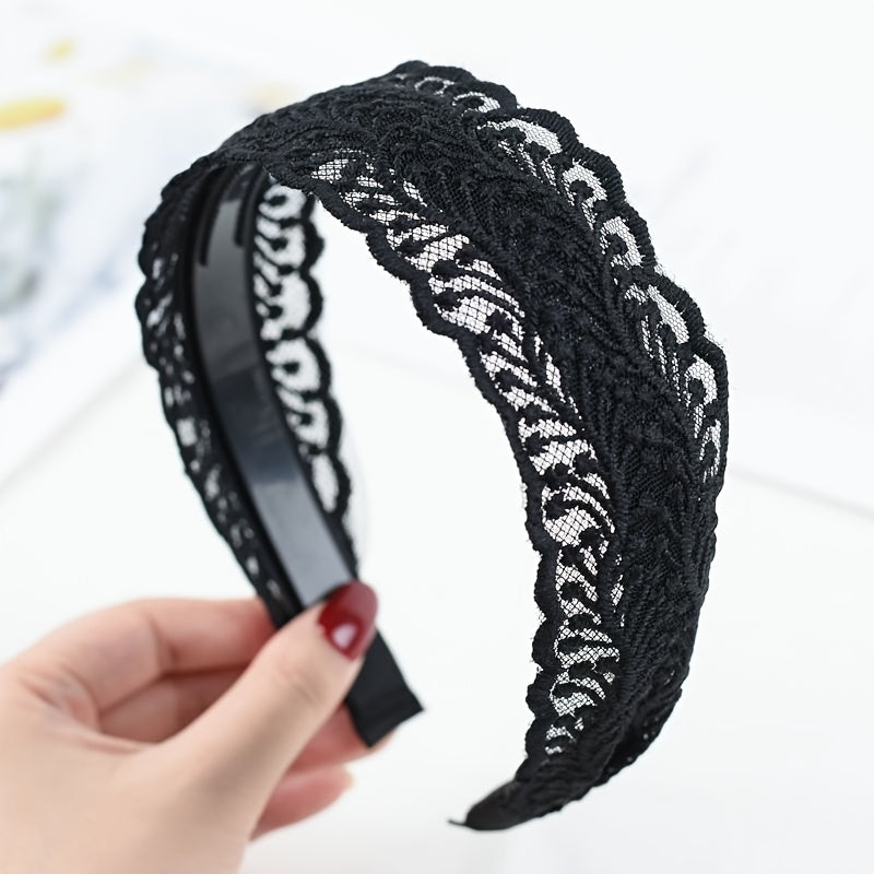 Wide Lace Hairband With Teeth Solid Headband Party Prom Hair Accessories