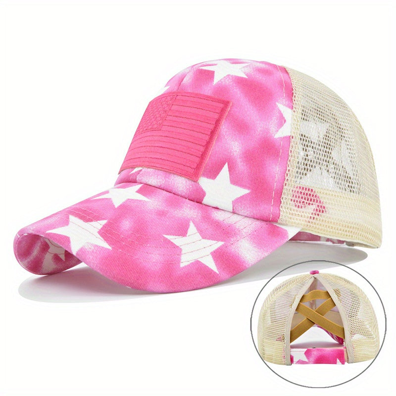 Pentagram Tie Dye Ponytail Baseball Cap Flag Embroidery Sports Hat