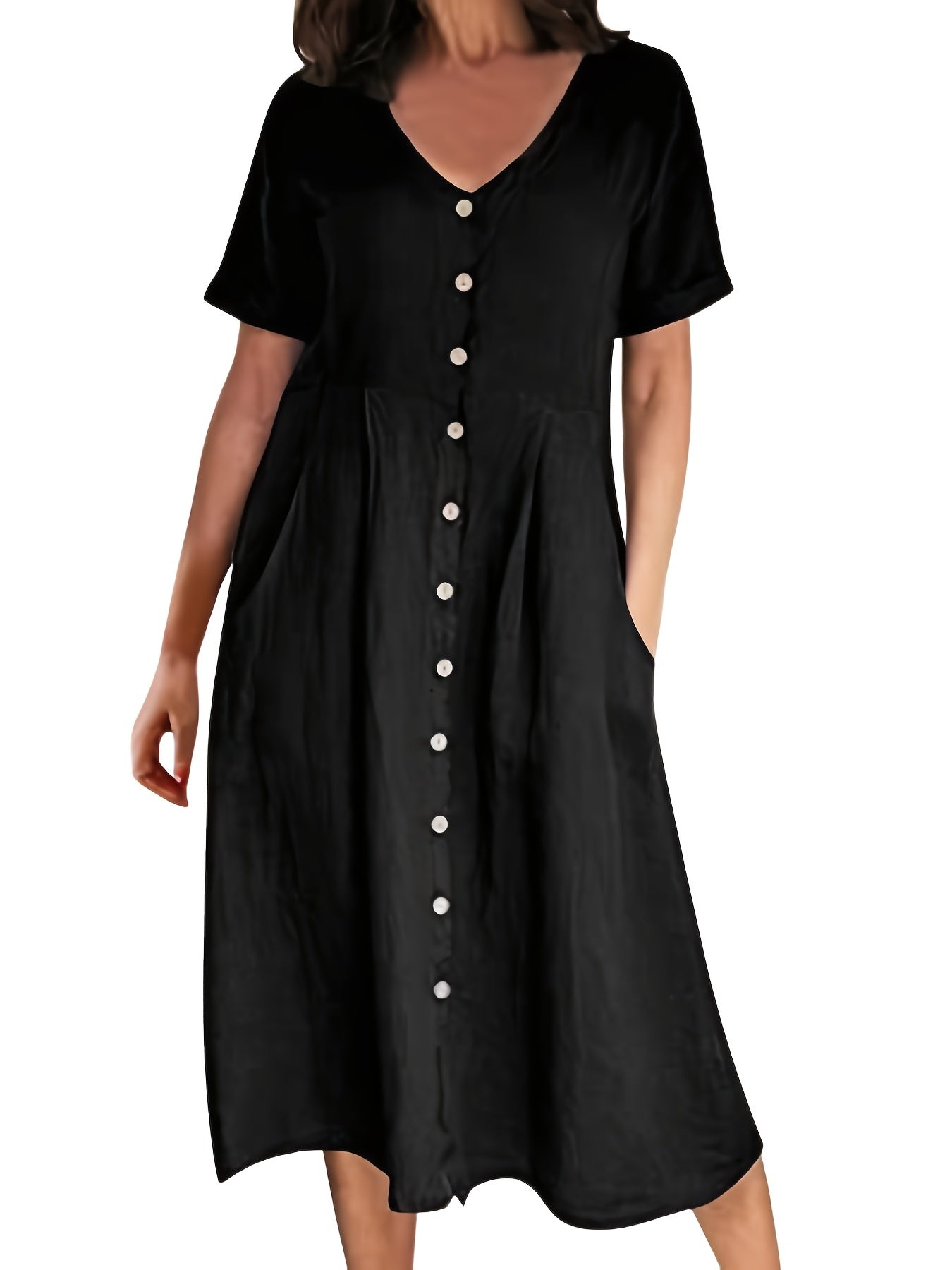  Women's V Neck Loose Fit Dress
