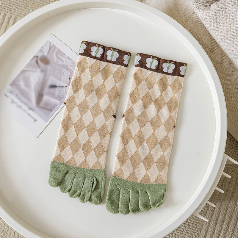 Floral Print Toe Socks 3D Textured Floor Socks
