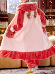  Christmas Pajamas Set Women's Plus Deer Raglan Sleeve Button Up Hooded