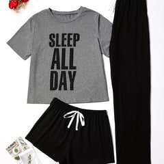 Letter Print Lounge Set Short Sleeve Top & Shorts