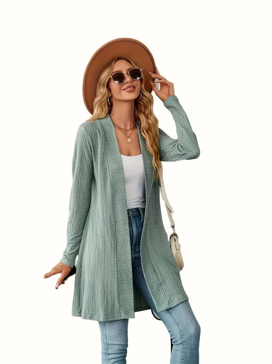  Solid Cable Long Sleeve Cardigan