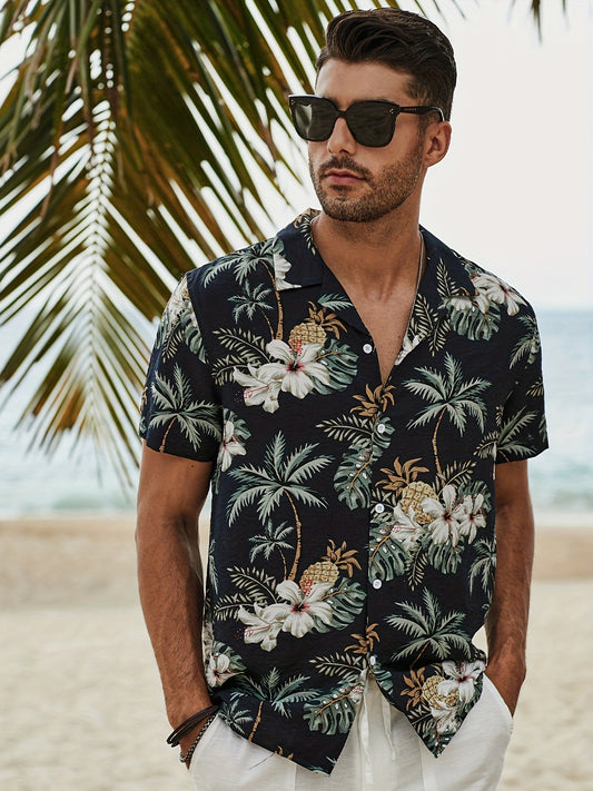 Men's Floral Print Short Sleeve Hawaiian Shirt for Beach Holiday