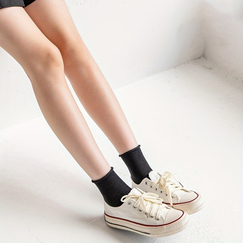 4 Pairs Solid Curling Socks Comfy & Breathable Mid Tube Socks Women's Stockings