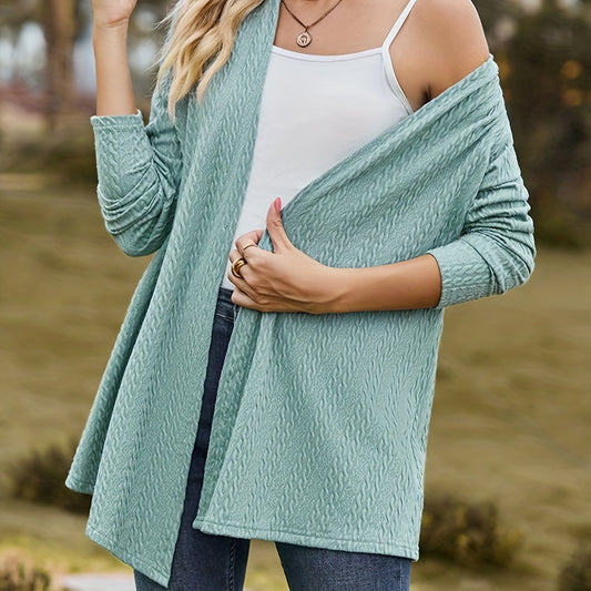  Solid Cable Long Sleeve Open Front Cardigan