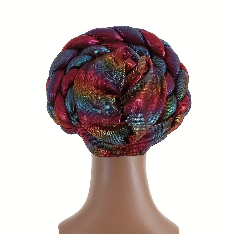 Wine Red Gradient Turban Cap Double Layer Braided Hijab