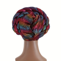 Wine Red Gradient Turban Cap Double Layer Braided Hijab