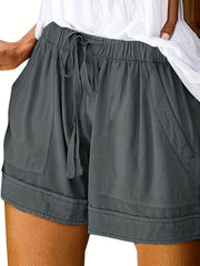  Solid Drawstring Shorts With Pockets