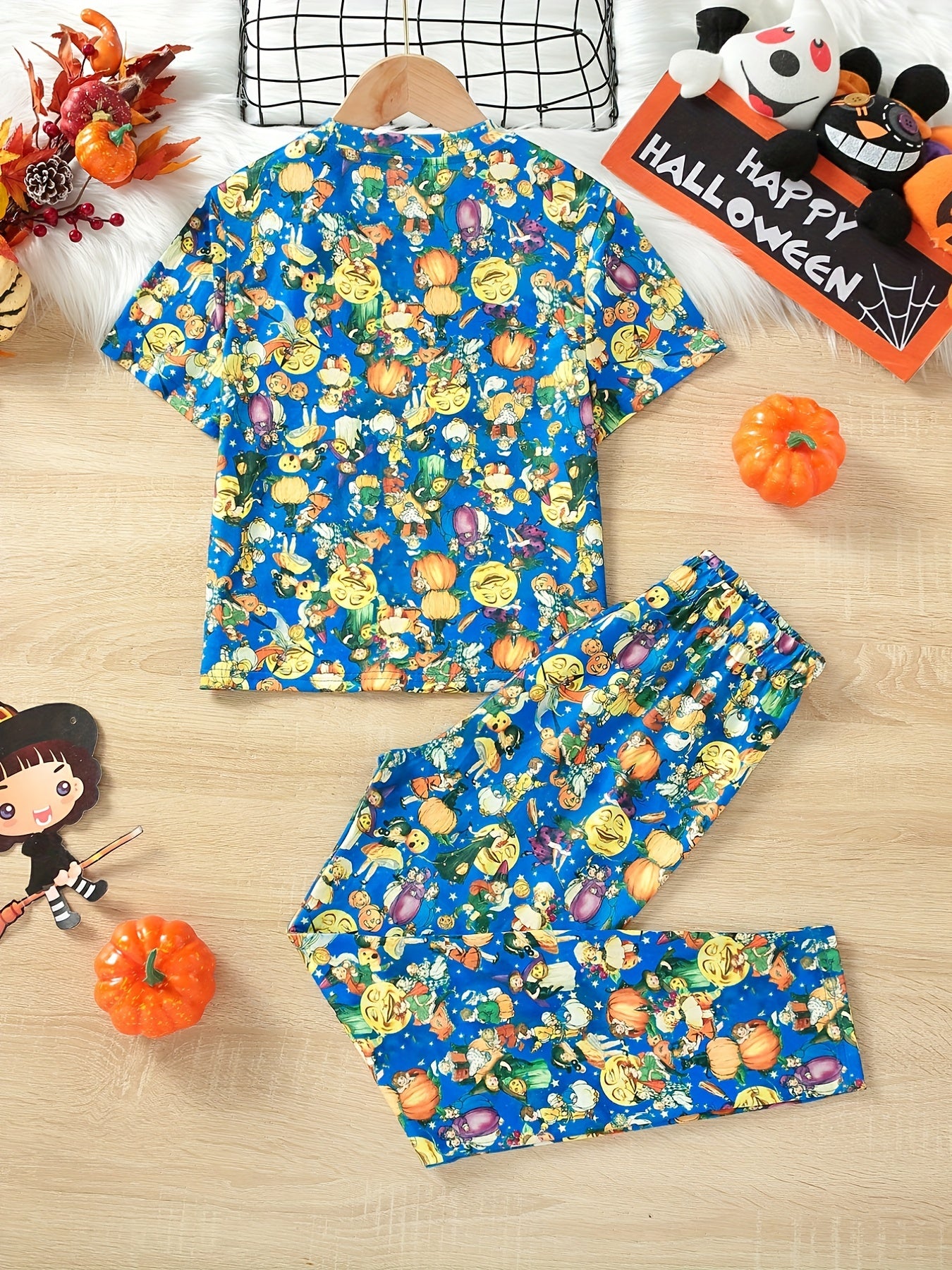 Kids' Pumpkin Witch Pajamas Set Halloween Style PJ Set Girl's
