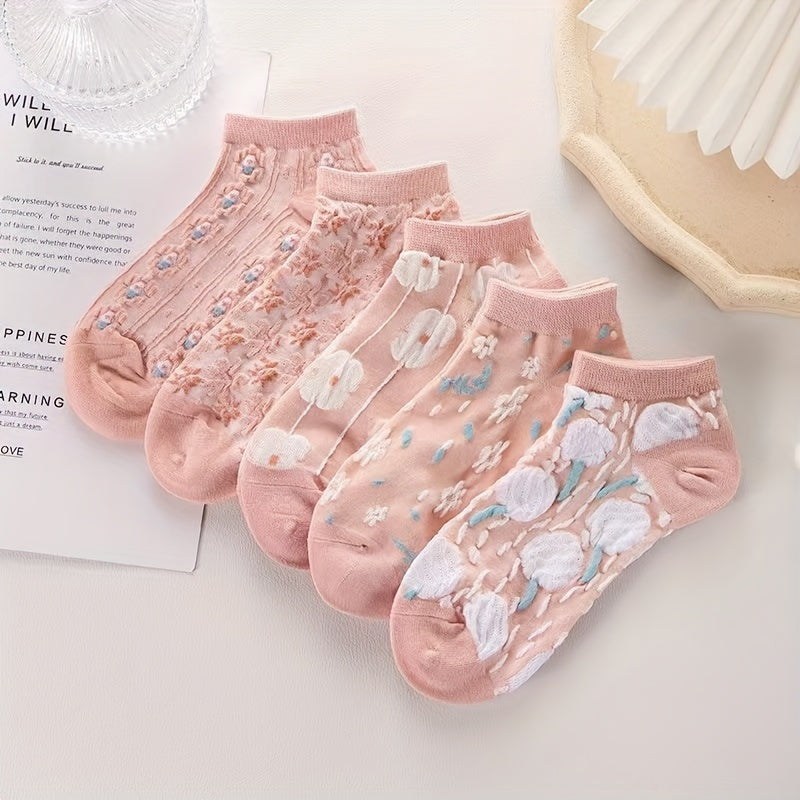 5 Pairs Flower Pattern Socks Low Cut Ankle Socks Women's Stockings