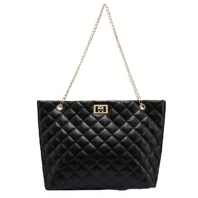 Argyle Quilted Casual Tote Bag Waterproof Shoulder Bag PU Leather Handbag