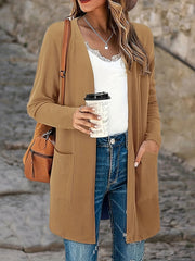  Casual Cardigan Women's Plus Solid Open Front Cardigan With Pockets