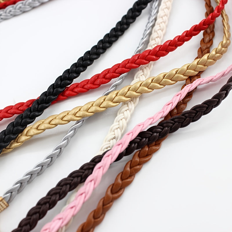 Braided Thin Belt Women's Decor Waist Rope Sweet Dress Tie With Pearl