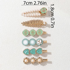 6pcs Multicolor Faux Pearl Flower Hairclip Barrette Set