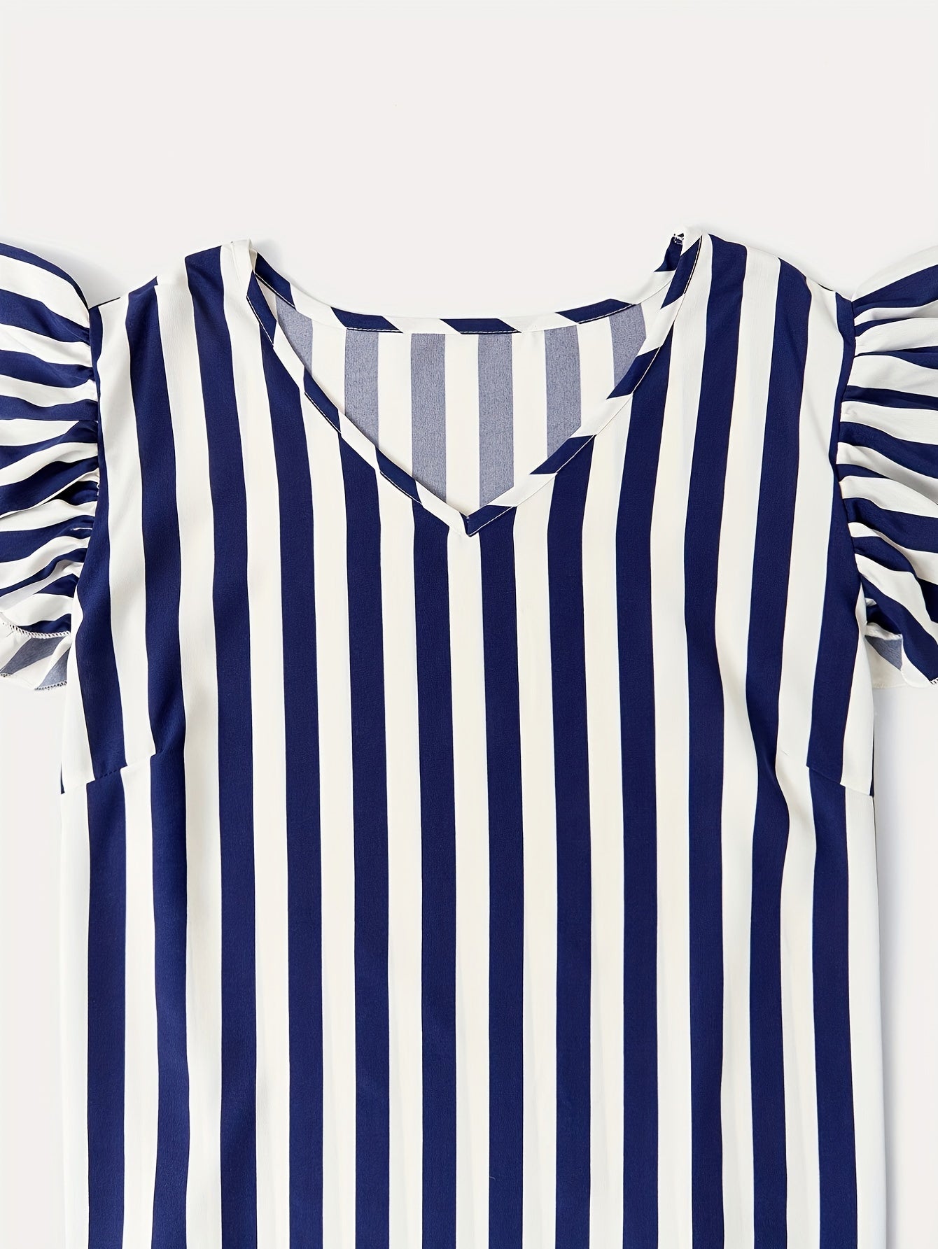  Women's Stripe Print Cap Sleeve V Neck Blouse