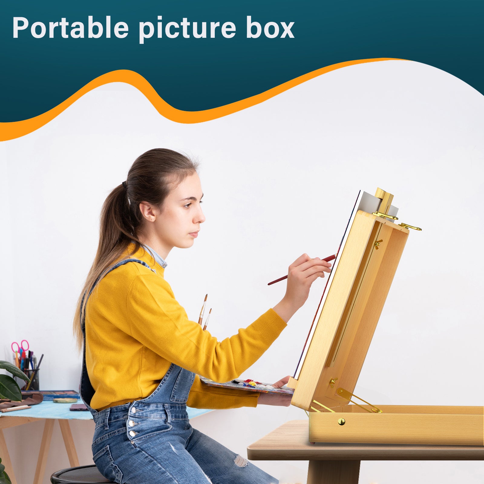 Adjustable Wooden Table Box Easel with Drawer Desktop Easel